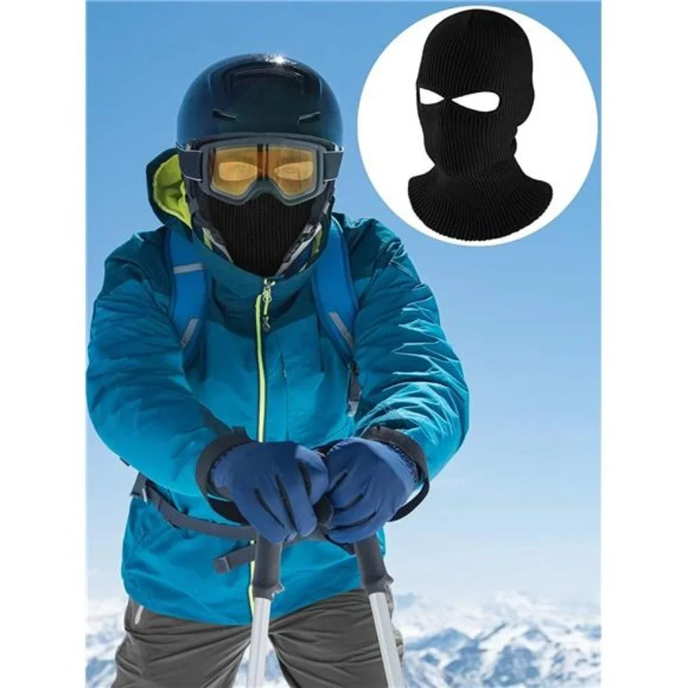 3Pcs Men's 2 Holes Ski Mask Winter Balaclava Knitted Full Face Cover Beanie Hat